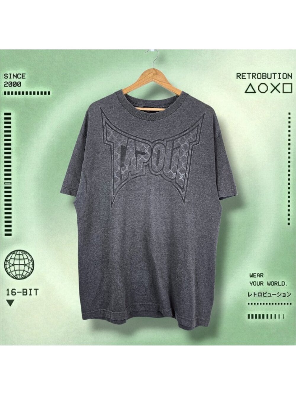 Y2k Tapout Spellout Graphic Shirt Gray Size XL
